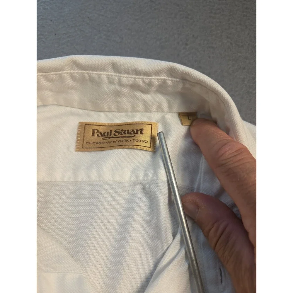 Vintage Paul Stuart Shirt Bundle: White Cotton LS & Light Blue Linen SS (Sz L/M) - Picture 11 of 16
